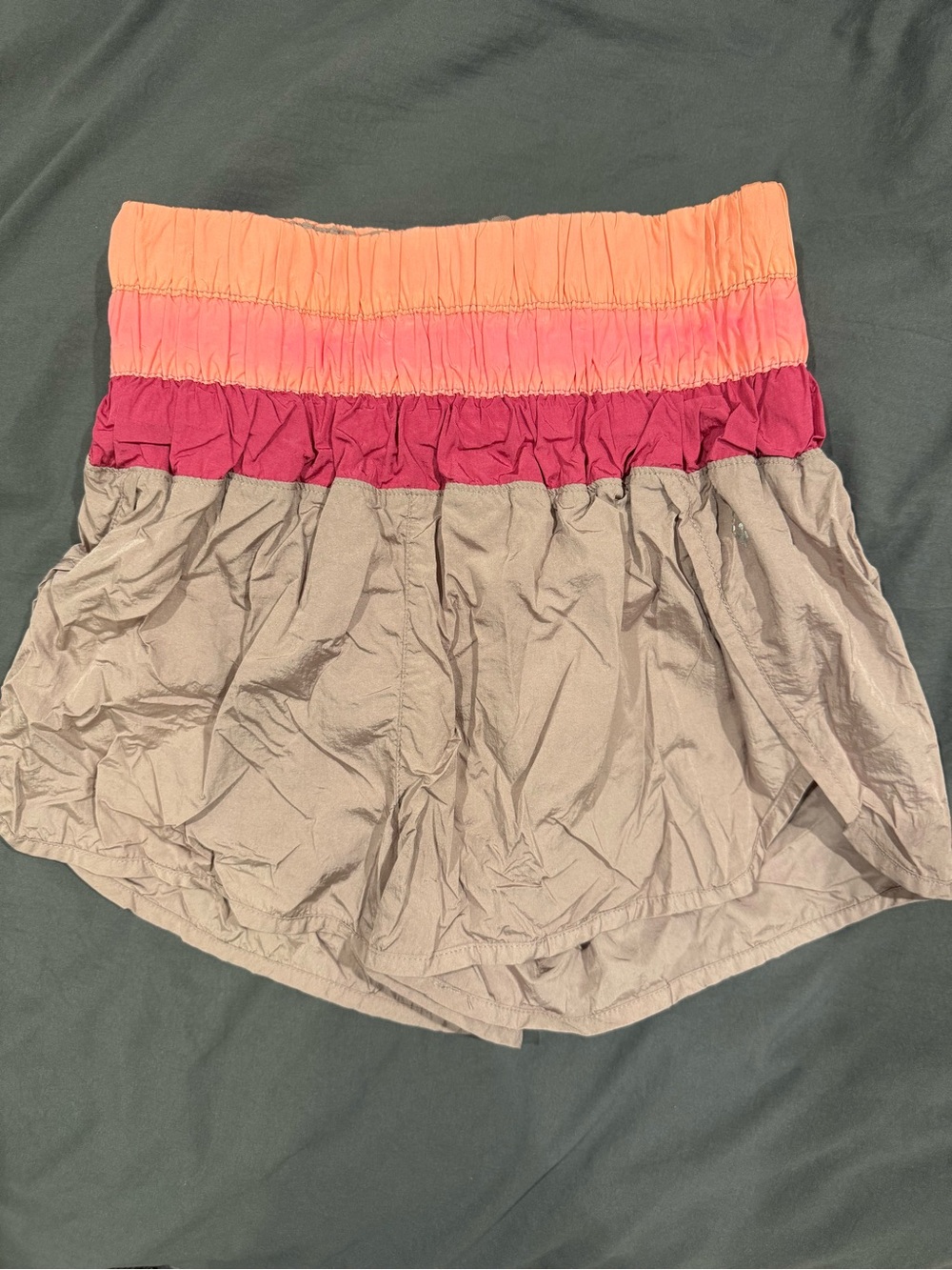 Free People Tiered Elastic-Waist Shorts in Coral, Pink & Taupe